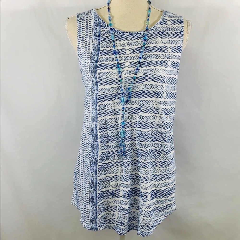 NWT Lucky Brand blue & white graphic high low tank